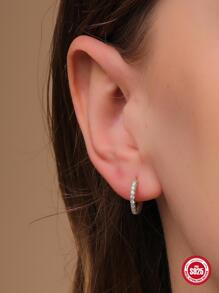 Cubic Zirconia Decor Silver Hoop Earrings - Silver - View 2