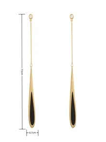 1對長款黑色水滴形流蘇耳釘簡約百搭時尚首飾 - 金色 - 查看 4