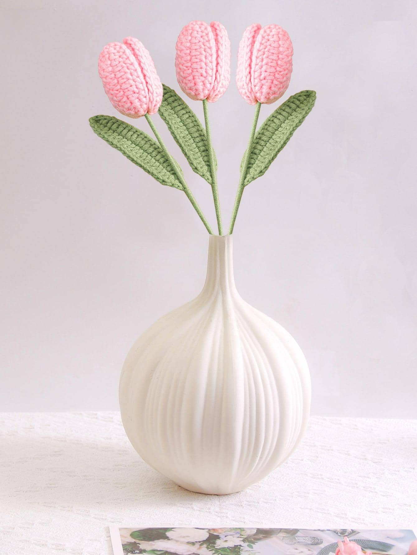 1入組人造鬱金香浪漫粉色滌綸編織人造鬱金香用於家居裝飾 - 粉色 - 查看 1