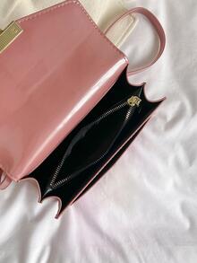 亮片裝飾方包翻蓋PU皮革扭鎖 - 粉色 - 查看 5