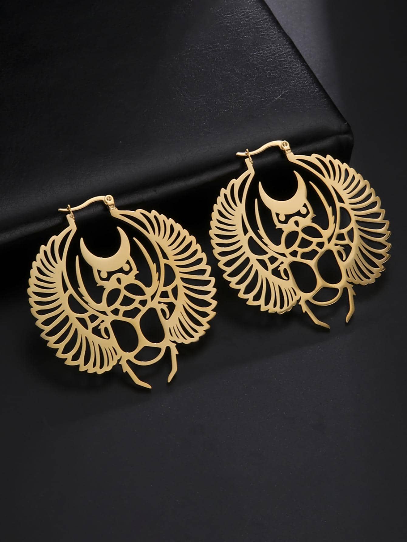 1 Vintage Thép Không Gỉ Rỗng Ra Hình Động Vật Dơi & Loài Rắn Đôi Khuyên Tai Vòng Cho Đảng - Vàng - Xem 1