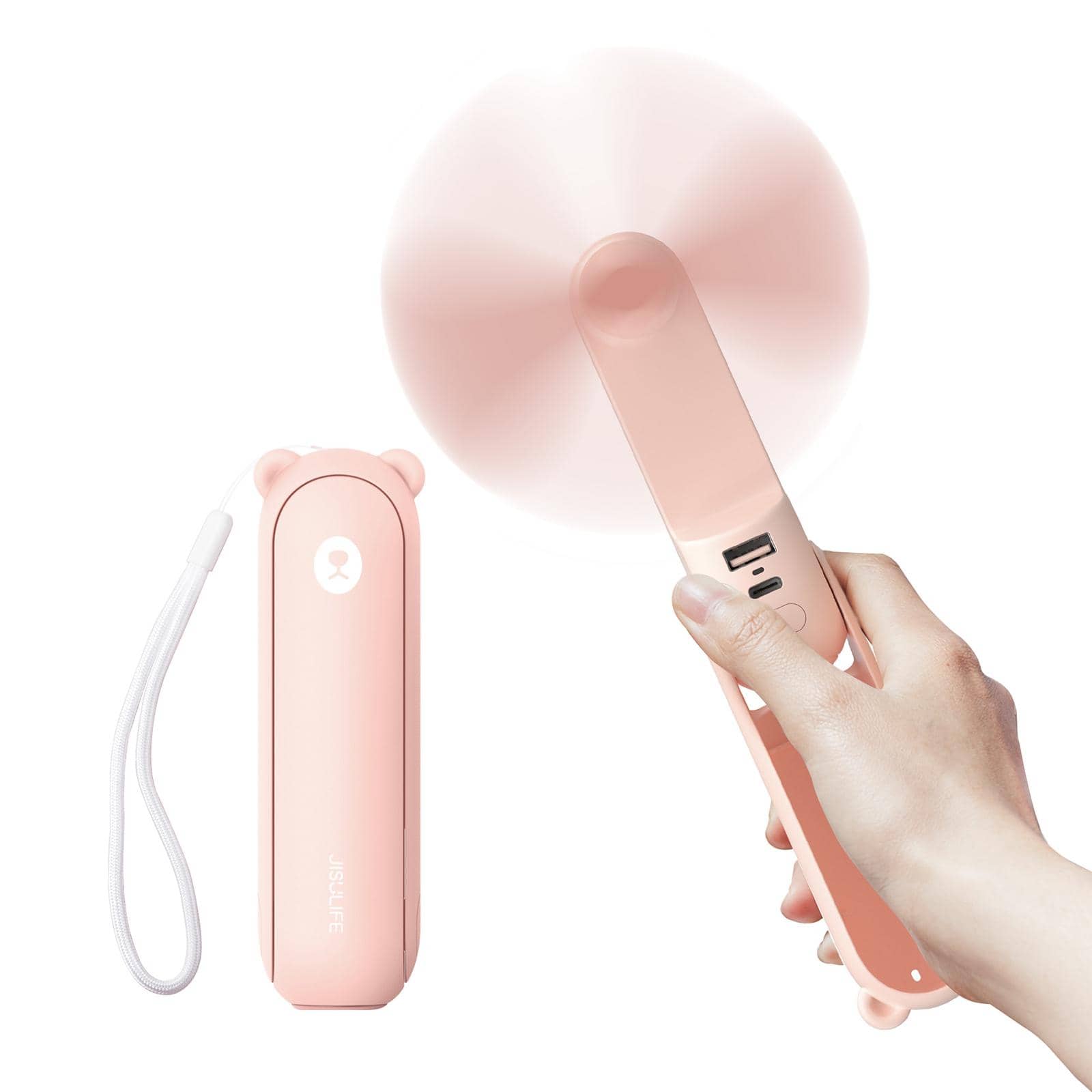 Handheld Fan With 4500 MAh Powerbank Max 46 Hours Runtime,Pocket Fan Portable Battery Operated Or USB Powered Folding Personal Fan,3 Speeds,Enhanced Airflow,Rechargeable Quiet Mini Fan - Hồng - Xem 1