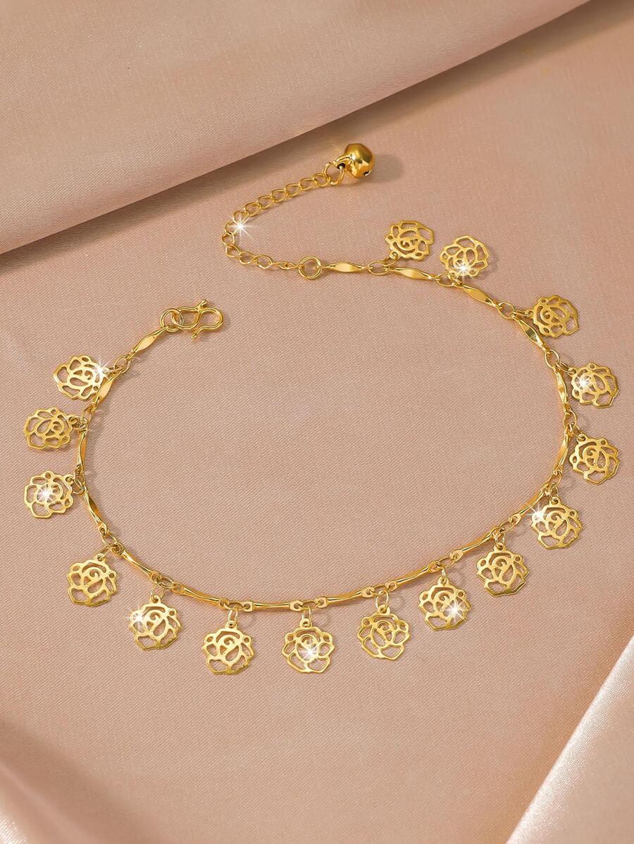 1 件简约风格玫瑰花脚链，适合女士，适合日常佩戴或作为情人节、妈妈、母亲、母亲节、礼物 - 金黃色 - 查看 1