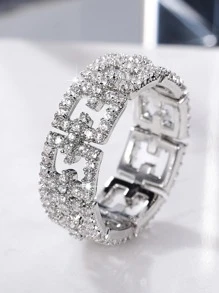方晶鋯石裝飾戒指 - 銀色 - 查看 1