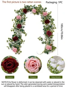 1入組人造花藤現代塑料人造花花環用於派對裝飾 - 酒紅色 - 查看 3