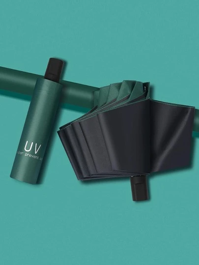 1把黑色和绿色可折叠手动伞，户外旅行便携8根伞骨字母图案遮阳伞，春夏精选，伴娘礼物，房间装饰，卧室装饰，海滩，旅行，男女通用，度假，可爱小物