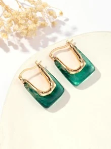 1對波西米亞海灘度假風格幾何形狀圓耳環適合女士 - 綠色 - 查看 1