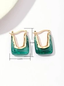 1對波西米亞海灘度假風格幾何形狀圓耳環適合女士 - 綠色 - 查看 3