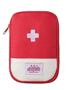 1入組雙色貼片裝飾藥袋日常聚酰胺便攜式藥袋旅行家用 - 紅色 - 查看 1