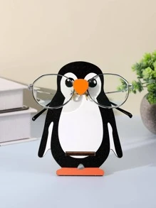 1pc Wooden Eyeglasses Storage Rack, Creative Penguin Design Glasses Tower Stand For Home - Multicolor - View 2