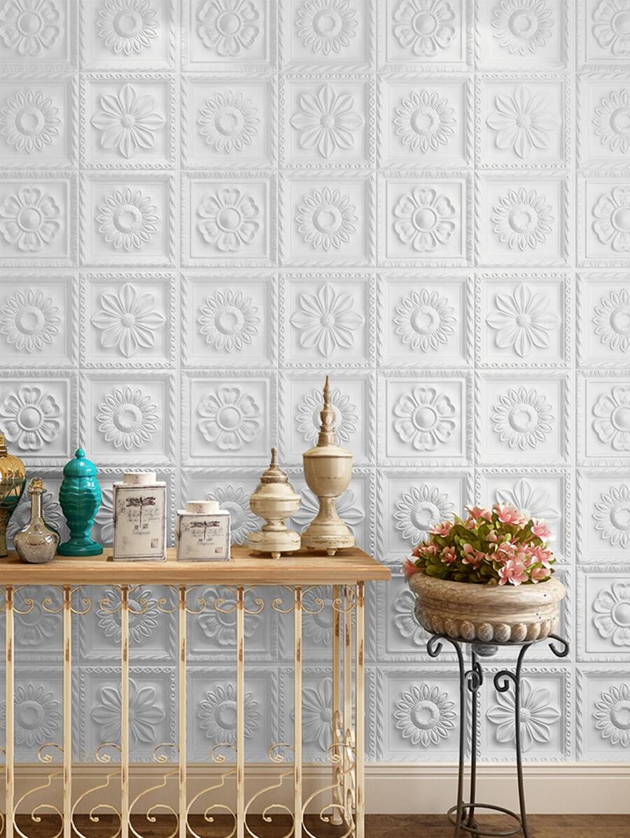 1 tấm ốp tường 3D PE, tấm ốp tường 3D họa tiết hoa hiện đại tự dính cho nhà ở, miếng dán cải tạo, tấm ốp tường bóc, giấy dán tường, giấy dán tường, vật dụng trang trí mùa xuân làm mới ngôi nhà của bạn, miếng dán trang trí Rama - trắng - Xem 1