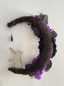 1pc Flower & Cat Decor Wreath - Multicolor - View 2