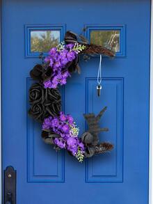 1pc Flower & Cat Decor Wreath - Multicolor - View 5