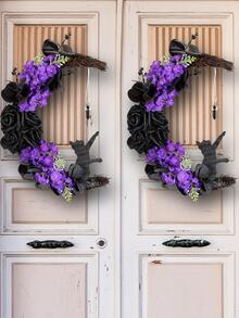 1pc Flower & Cat Decor Wreath - Multicolor - View 6