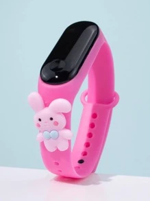 1pc Women Pink TPU Strap Cute Rabbit Decor Oval Dial Digital Watch, For Daily Life - Pink - View 2