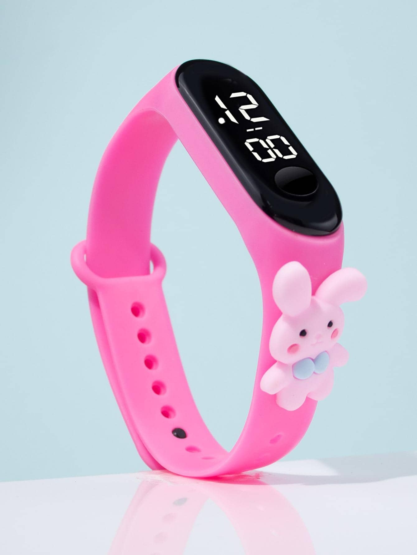 1pc Women Pink TPU Strap Cute Rabbit Decor Oval Dial Digital Watch, For Daily Life - Pink - View 1