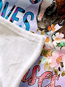 1pc Slogan & Horse Pattern Blanket, Cute Fabric Multi-size Warm Keeping Blanket For Home, All Season - Multicolor - View 2