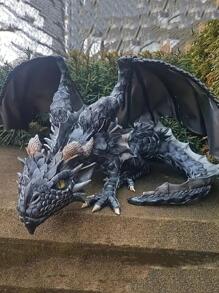 1 đồ trang trí sân vườn ABS, Tượng vườn thiết kế rồng phương Tây sáng tạo cho ngoài trời - Xám - Xem 1