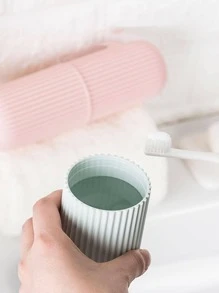 1入組大容量旅行牙刷牙膏沖洗杯子帶手柄帶,可愛素色便攜白色牙刷杯子適用於商業旅行 - 白色 - 查看 3