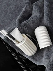 1入組大容量旅行牙刷牙膏沖洗杯子帶手柄帶,可愛素色便攜白色牙刷杯子適用於商業旅行 - 白色 - 查看 8