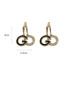 Rhinestone Letter Drop Earrings - Yellow Gold - View 4
