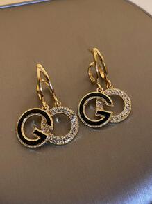 Rhinestone Letter Drop Earrings - Yellow Gold - View 1