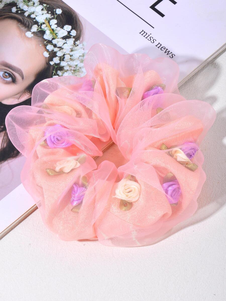 1 cái Trang trí hoa cho phụ nữ Xếp lớp Scrunchies lãng mạn để trang trí hàng ngày - Hồng - Xem 1