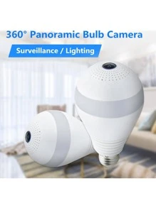 1台E27燈泡攝影機帶360度魚眼鏡頭，雙向音訊對講，多人共享，Wifi連接（僅限2.4GHz），相容於V380 Pro應用程序，支援記憶卡/雲端儲存播放和應用程式提醒（記憶卡不支援）包括）—Sentkeng - 白色 - 查看 1
