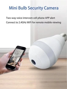 1台E27燈泡攝影機帶360度魚眼鏡頭，雙向音訊對講，多人共享，Wifi連接（僅限2.4GHz），相容於V380 Pro應用程序，支援記憶卡/雲端儲存播放和應用程式提醒（記憶卡不支援）包括）—Sentkeng - 白色 - 查看 4