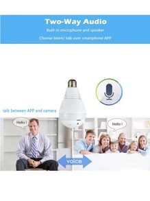 1台E27燈泡攝影機帶360度魚眼鏡頭，雙向音訊對講，多人共享，Wifi連接（僅限2.4GHz），相容於V380 Pro應用程序，支援記憶卡/雲端儲存播放和應用程式提醒（記憶卡不支援）包括）—Sentkeng - 白色 - 查看 7