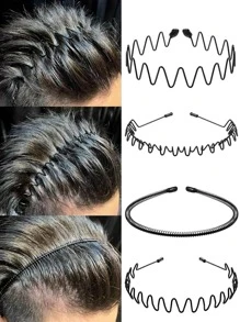 Street 4pcs Women Black Minimalist Wave Design Adjustable Casual Headband For Back To School - Black - View 1