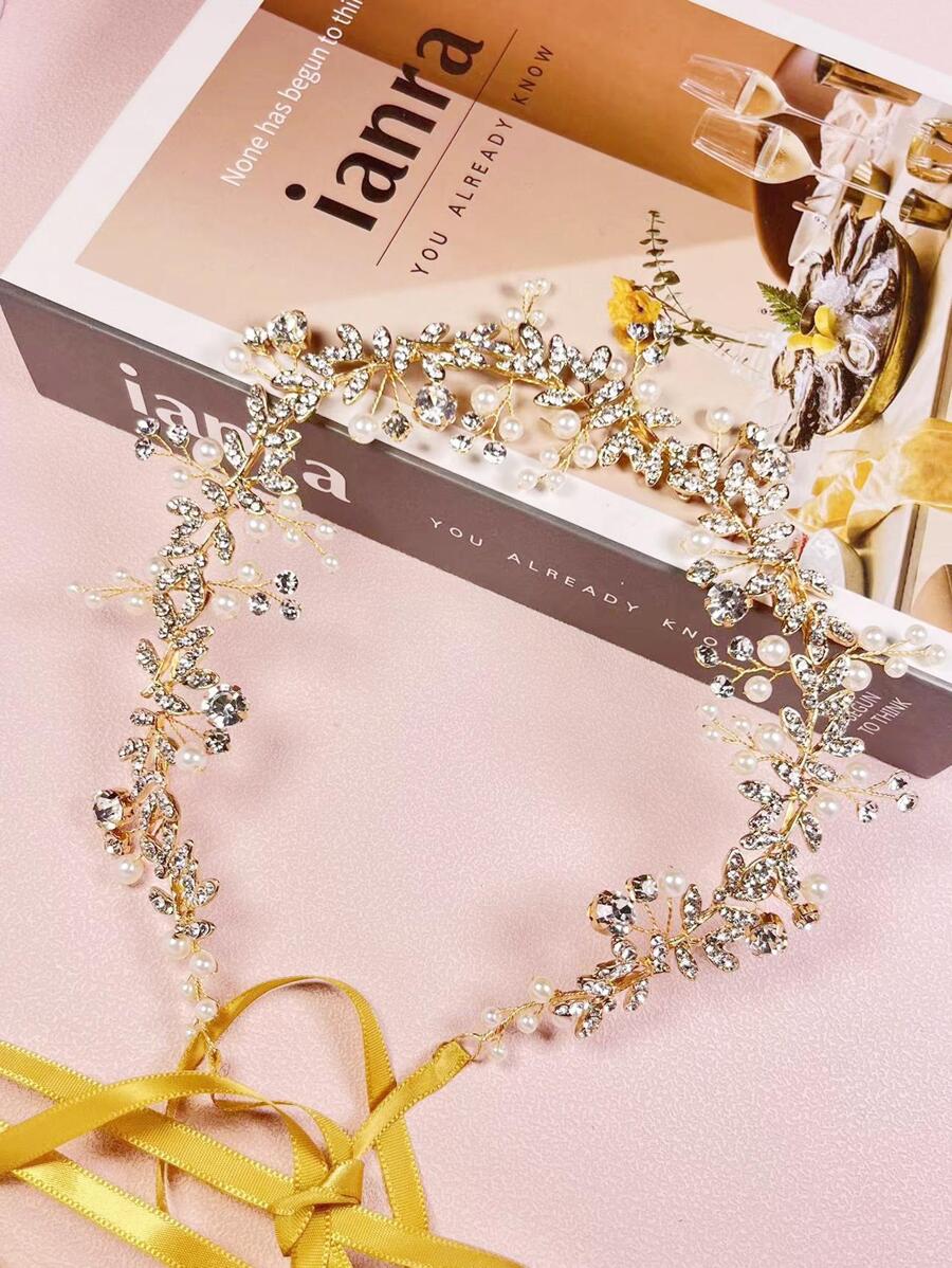 Mujer 1 pieza Diadema nupcial con perla artificial & con diseño de diamante de imitación romántico para boda fiesta