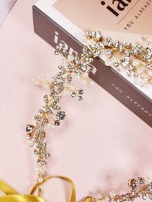 Mujer 1 pieza Diadema nupcial con perla artificial & con diseño de diamante de imitación romántico para boda fiesta - Dorado - Ver 4