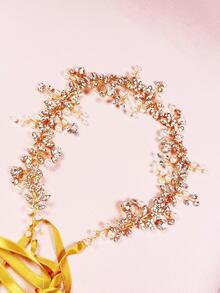 Mujer 1 pieza Diadema nupcial con perla artificial & con diseño de diamante de imitación romántico para boda fiesta - Dorado - Ver 5