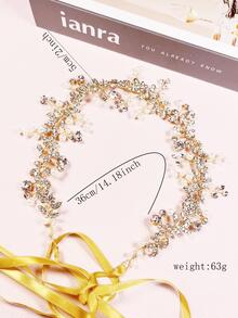 Mujer 1 pieza Diadema nupcial con perla artificial & con diseño de diamante de imitación romántico para boda fiesta - Dorado - Ver 7