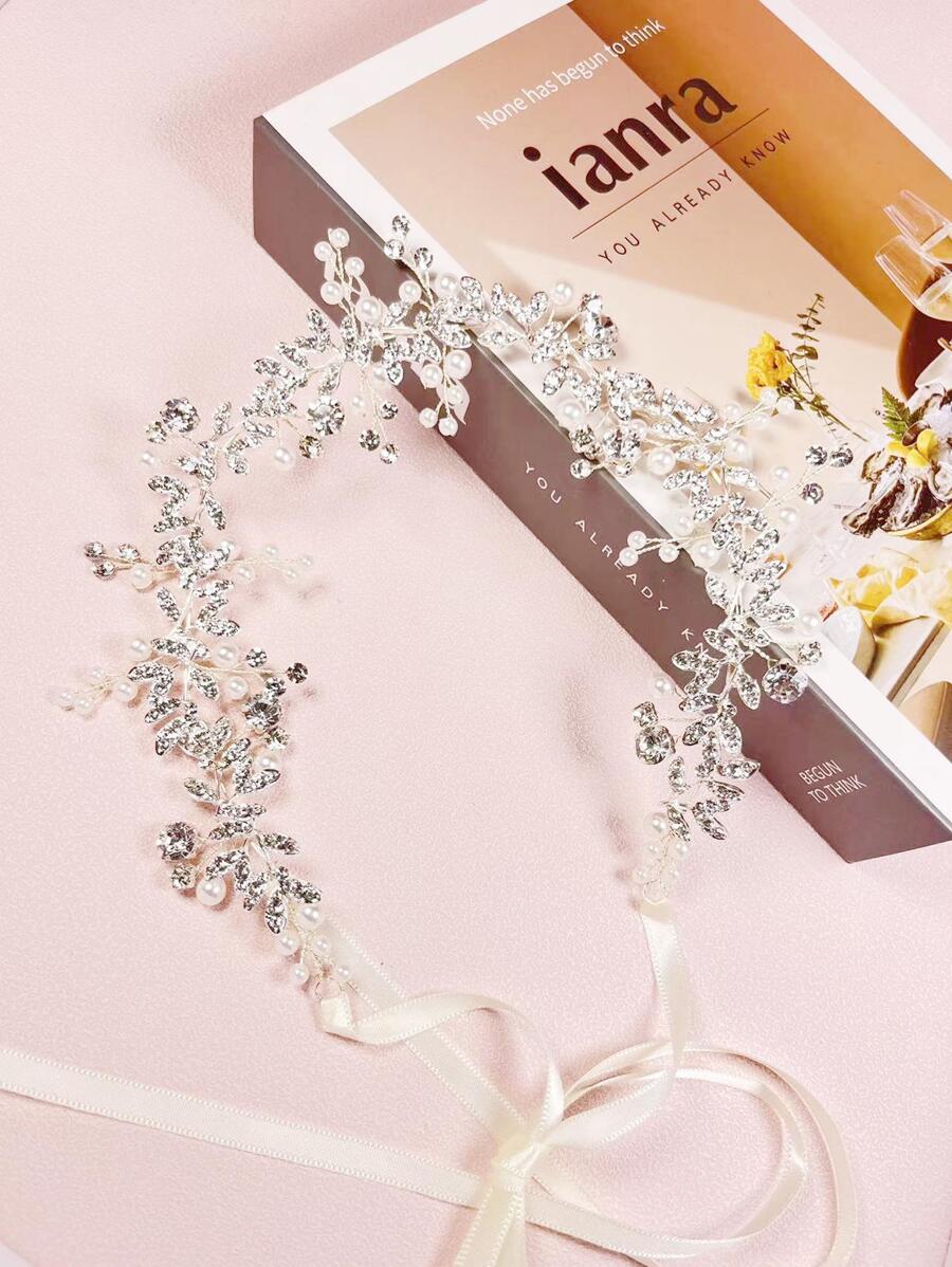 1pc Women Faux Pearl & Rhinestone Decor Romantic Bridal Hair Band For Wedding Party Boho Tiaras Valentine's Day Accessories