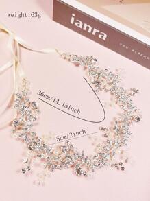 1pc Women Faux Pearl & Rhinestone Decor Romantic Bridal Hair Band For Wedding Party Boho Tiaras Valentine's Day Accessories - Silver - View 7
