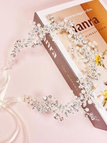 1pc Women Faux Pearl & Rhinestone Decor Romantic Bridal Hair Band For Wedding Party Boho Tiaras Valentine's Day Accessories - Silver - View 4