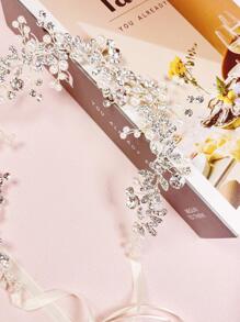 1pc Women Faux Pearl & Rhinestone Decor Romantic Bridal Hair Band For Wedding Party Boho Tiaras Valentine's Day Accessories - Silver - View 3