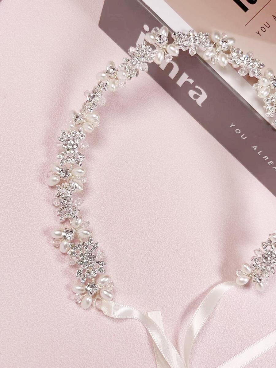 1 chiếc băng đô cài tóc cô dâu lãng mạn đính ngọc trai giả và đá quý cho tiệc cưới, vương miện thanh lịch, phụ kiện ngày Valentine dành cho nữ.