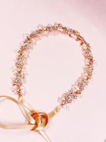 1pc Women Faux Pearl & Rhinestone Decor Romantic Bridal Hair Band For Wedding Party Elegant Tiaras Valentine's Day Accessories - Rose Gold - View 6