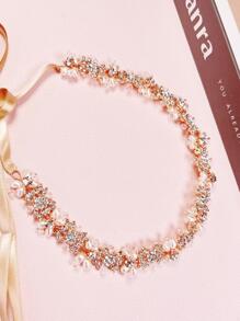 1pc Women Faux Pearl & Rhinestone Decor Romantic Bridal Hair Band For Wedding Party Elegant Tiaras Valentine's Day Accessories - Rose Gold - View 5