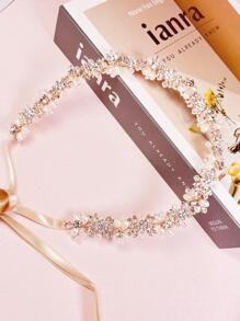 1pc Women Faux Pearl & Rhinestone Decor Romantic Bridal Hair Band For Wedding Party Elegant Tiaras Valentine's Day Accessories - Rose Gold - View 4