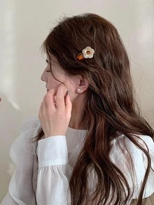 2入組女士花朵裝飾可愛髮夾日常裝飾 - 咖啡棕 - 查看 5