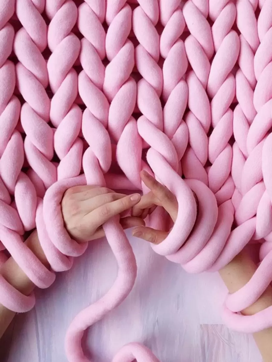 250/1000 克 DIY 手工编织线篮毯地毯巨型纱线厚超粗粗臂手工编织毯 - 粉色 - 查看 1