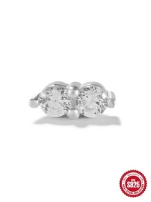 1pc Cubic Zirconia Decor Silver Earring - Silver - View 3