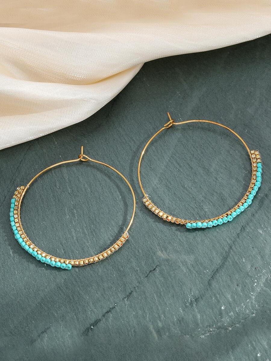 珠子裝飾圓耳環 - 彩色 - 查看 1