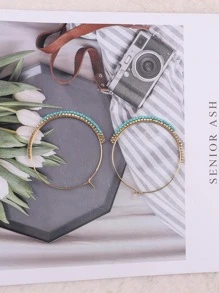 珠子裝飾圓耳環 - 彩色 - 查看 2