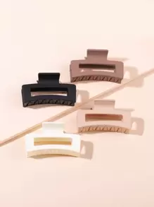 4pcs/Set Women's Solid Color Frosted Square Acrylic Hair Claw Clips With Hollow Out Design, Suitable For Daily And Office Wear Casual