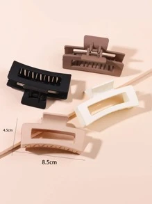 4pcs/Set Women's Solid Color Frosted Square Acrylic Hair Claw Clips With Hollow Out Design, Suitable For Daily And Office Wear Casual